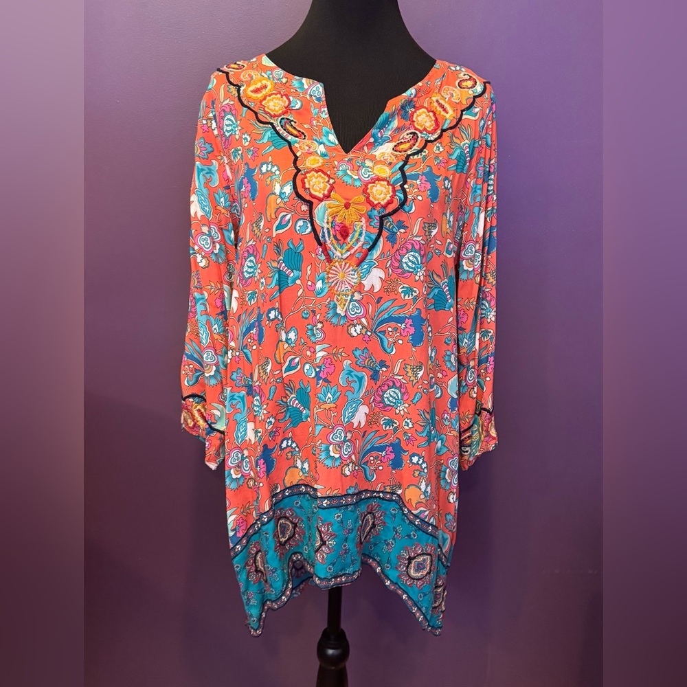 Tolani Floral Multicolor Women's Tunic Top size L